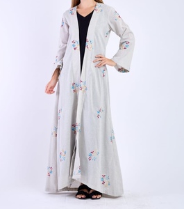 Best2026 New Style Modest Abaya Robe Islamic Clothing Front Open Muslim Women Long Dress Polyester Floral V Neck Long Sleeve - Product Image 4
