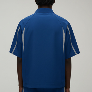 Polo à manches courtes pour homme, couleur unie, coupe classique, décontracté, bleu avec rayures blanches - Product Image 6