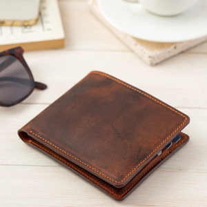 Custom Genuine Leather Fold Closure Short Length Lightweight High Quality Men's <b>Card</b> <b>Holder</b> <b>Wallet</b> Pocket Mini Slim - Product Image 4