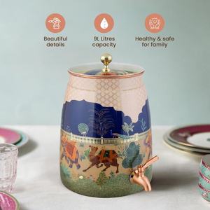 9L Decorative Metal Water Dispenser with <b>Tap</b>, Vintage Floral Beverage Container, Printed Drink Storage <b>Jar</b> for Home - Product Image 2