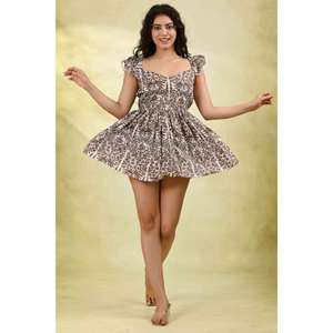 เดรสผ้าฝ้าย 100% สำหรับผู้หญิง ลายดอกไม้ทรงเอไลน์ขนาดเล็ก เป็นมิตรต่อสิ่งแวดล้อม ซักได้ เอวธรรมชาติ เนื้อผ้านุ่ม เหมาะสำหรับงานปาร์ตี้และงานค็อกเทล - Product Image 4