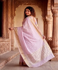 Modern Linen Cotton Silk <b>Saree</b> Unstitched <b>Blouse</b> For Women Wedding Wear India Pakistan Style SHUBH- SF :-1111 85464 - Product Image 2