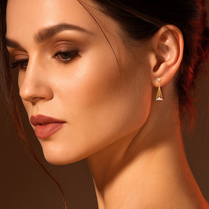 Premium Designer Triangle <b>Dangle</b> <b>Earrings</b> with Open Chevron Frame and Sparkling lab Grown <b>Diamond</b> Gold Plated Jewelry - Product Image 2