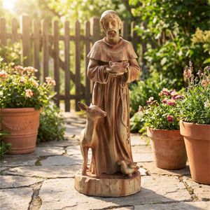 Statua di San Francesco da 24,5 Pollici con Mangiatoia per Uccelli Integrata, Scultura Religiosa da Giardino per Uso Esterno - Product Image 4