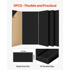 Set di 5 Pannelli Acustici Autoadesivi Moderni 47,2 X 23,6 X 0,4 Pollici in Fibra di Poliestere, Pannelli Fonoassorbenti per Pareti - Product Image 6