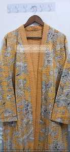 Kimono acolchado estampado amarillo para mujer, kimono largo, manga tres cuartos, cuello en V, ropa de dormir informal, tejido, para primavera - Product Image 6