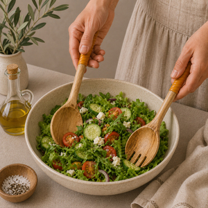 Novedades en Tendencia: Juego de Servidor de Ensalada de Madera de Mango Natural, 2 Piezas, Cuchara y Tenedor para Ensalada Hechos a Mano, Ecológicos, con Mango - Product Image 3