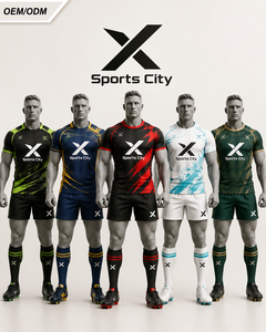 Ensemble de maillot de rugby pour hommes X Sports City, sublimé, 100% polyester, séchage rapide, respirant, évacuation de l'humidité, col en V, sans manches, toutes saisons - Product Image 1