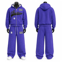 Survêtements en molleton pour hommes, coupe régulière, personnalisés, d'hiver, à capuche, unis, style streetwear, avec patchs, effet vieilli et brodés