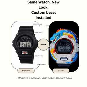 Reloj Personalizado Compatible con DW6900, Bisel de Acero Inoxidable con Incrustaciones de Diamantes, Estilo Mod Premium, Estilo DW6900 - Product Image 3