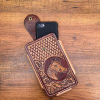 Nouveau Western Cowboy usiné à la main en cuir étui de téléphone portable Portable en cuir véritable support de téléphone de luxe avec boucle de ceinture attachée