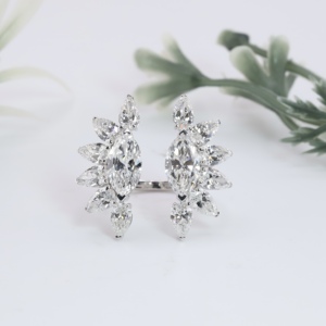Luxury Marquise Lab Grown Open Cuff <b>Ring</b> Sunburst Marquise Pear Cluster <b>Cocktail</b> Statement <b>Rings</b> White <b>Gold</b> Fine Jewelry Women - Product Image 1