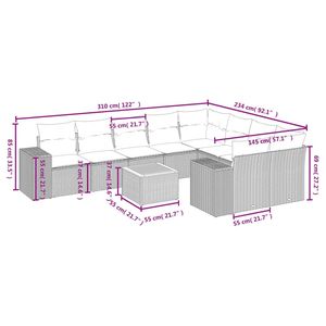Juego de sofás de patio de ratán sintético negro de 10 piezas con cojines para sofás de jardín - Product Image 3