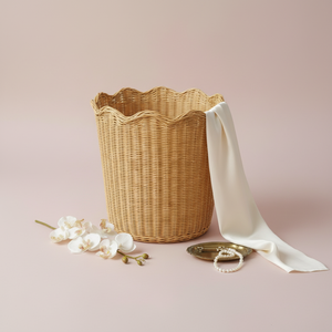 Cesta de Mimbre de Ratán 100% Natural de Primera Calidad, Tejida, Cilíndrica, con Borde Ondulado, Impermeable, Ahorra Espacio, para Almacenamiento de Juguetes y Ropa - Product Image 2