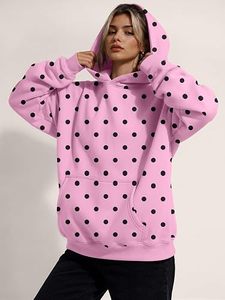 <b>Pink</b> Polka Dot Oversized Women Hoodie Pullover <b>Sweatshirt</b> with Pockets Regular Fit Autumn Casual Wear - Product Image 5