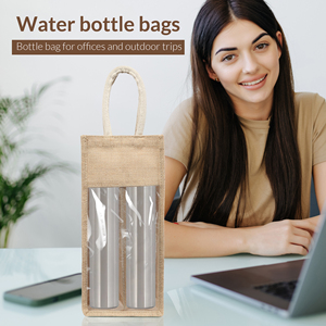 Jute Wine <b>Bottle</b> Carrier <b>Bag</b> with Cotton Handles Reusable Jute <b>Bottle</b> Shopping Tote <b>Bag</b> with Cotton Handle - Product Image 3