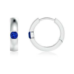 14kt White Gold Blue Sapphire Huggie Hoop <b>Earrings</b> Round Cut Bezel Set Minimalist <b>Fine</b> Jewelry for Women Gift For Fiance - Product Image 1