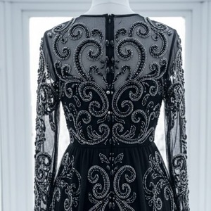 Vestido de Noche de Lujo Negro con Cuentas, Sexy, Transparente, con Cristales, para Fiesta, Elegante, Vintage, Ajustado, Maxi Vestido, Fabricante - Product Image 2