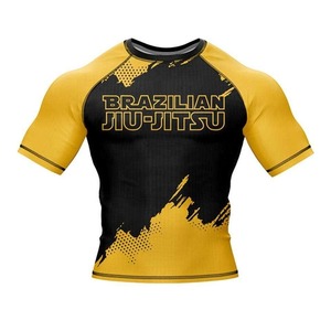 Camiseta de Entrenamiento Profesional de Jiu-Jitsu Brasileño para Hombre, Manga Corta, Negra y Amarilla, con Estampado por Sublimación, de Secado Rápido, de Poliéster - Product Image 1