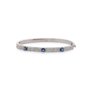 Stainless Steel 18k Gold Plated Tennis <b>Bangle</b> <b>Bracelet</b> Sapphire Brilliant Cut Diamond Eco-Friendly IGI Certified Women's Fashion - Product Image 1