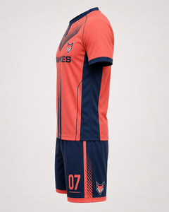 Conjunto de Uniforme de Fútbol para Hombre Fawkes, Naranja y Azul Marino, Cuello en V, Manga Corta, Absorbe la Humedad, Transpirable, Personalizable con Nombre de Equipo, Adulto, 100% - Product Image 3