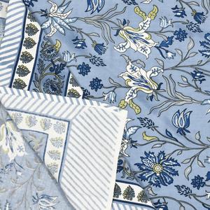 HappyKraft Customized Handmade Floral Block Print Blue Cotton Rectangular <b>Table</b> <b>Cover</b> Eco-Friendly Rajasthan for Home Hotel Use - Product Image 5