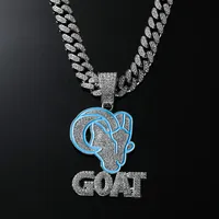 LAX DIORE JEWELS Collar con Colgante de Cabra Chapado en Plata de Ley para Hombre, Unisex, Estilo Hip Hop, con Diamantes Pavé, Cadena Cubana, Aniversario