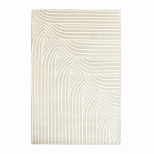 Tapis tufté à la main en laine écologique beige ivoire, motif quadrillé linéaire/épais, antidérapant, pour salon, hôtel, villa - Product Image 2