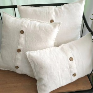White Linen Cushion Cover Rectangle Nordic Style Handmade Button Closure Home <b>Decor</b> <b>Pillow</b> Cases - Product Image 1
