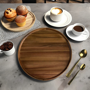 Acacia <b>Round</b> <b>Serving</b> <b>Tray</b> with Laser Engraved FSC Certified 100% - Product Image 1