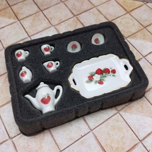 Miniature 1:<b>12</b> Ceramic Tea Set Strawberry Pattern Dollhouse Tableware Home Decor Gift for age 14+ - Product Image 1