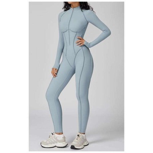 Mono deportivo de yoga de alta intensidad con cuello alto y media cremallera, body de fitness de una pieza - Product Image 1