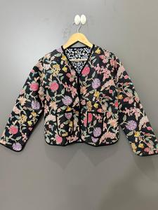 Veste matelassée d'hiver imperméable et respirante brodée de fleurs pour femme, col en V, manches longues, rembourrage en coton standard, automne, modèle simple - Product Image 1