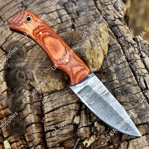 Couteau de chasse professionnel à lame fixe droite en acier Damas forgé à la main, manche intégral, pour camping en extérieur, 4,8 cm, bois Pakka - Product Image 2