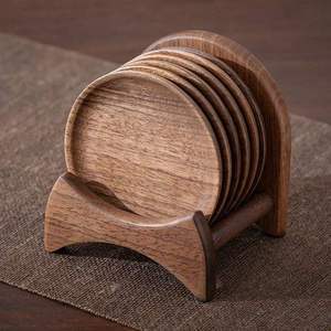 Wood <b>Coaster</b> <b>Set</b> With Holder Round Wooden Drink <b>Coasters</b> Reusable Eco Friendly Table Mat for Coffee Table - Product Image 1