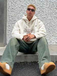 Sweat à capuche surdimensionné en molleton de coton avec strass motif araignée, style streetwear, motif graphique, pour homme, design personnalisé - Product Image 5