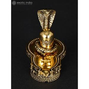 Escultura de Lingam Shiva superfino pequeña de 3 pulgadas con Sheshnag protector en latón para regalos y templos hechos en la India - Product Image 4