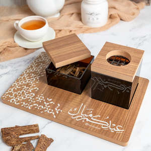 Quemador de incienso artesanal de madera con incrustaciones, con caligrafía árabe y caja de sándalo, difusor aromático para uso en todas las estaciones. - Product Image 6