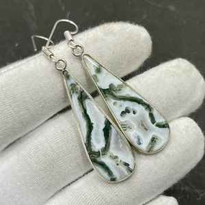 Boucles d'oreilles clous en argent plaqué or avec agate mousse en forme de goutte, faites à la main, design épuré, bijoux en pierres précieuses, cadeau idéal pour femme SK-125 - Product Image 5