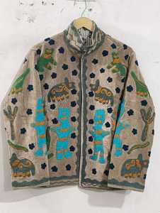 Handmade Vintage Boho Embroidered <b>Burgundy</b> <b>Velvet</b> Suzani Jacket Floral Chain Stitch Long Sleeve Turn Down Collar Casual <b>Dresses</b> - Product Image 5