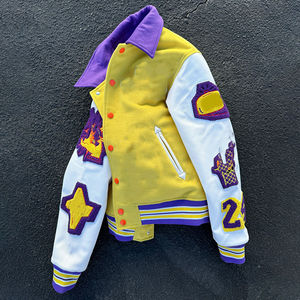 Chaquetas para hombre, chaqueta varsity, bomber, de invierno, de lana, con mangas de cuero, estilo streetwear, con logo personalizado. - Product Image 2