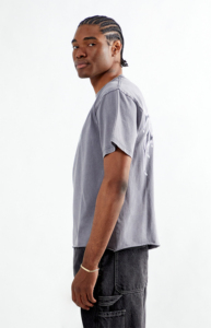 T-shirt en maille gris délavé à l'acide à manches courtes avec logo imprimé numériquement, coupe droite style Hip Hop, 100% coton, ourlet col roulé - Product Image 3
