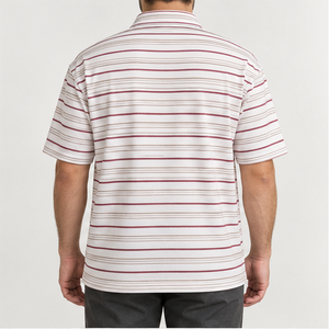 Trackstar <b>Men's</b> White <b>Burgundy</b> Fine Horizontal Stripe <b>Polo</b> <b>Shirt</b> Short Sleeve Button Collar Golf <b>Shirt</b> Custom Logo - Product Image 2