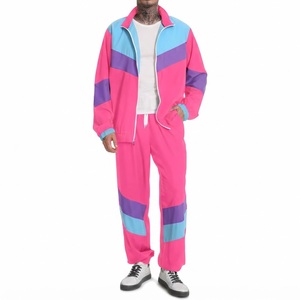 High Quality 500 Grams Men Tracksuit Set Retro Windbreaker <b>Jacket</b> and Pants Hot Pink Purple Sky Blue Color Block <b>Shell</b> <b>Suit</b> Cost - Product Image 1