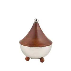 Decorative Silver Conical <b>Lid</b> Food Warmer with Wooden Base Crisscross Pattern Elegant Casserole <b>Pot</b> Kitchenware Home Decor - Product Image 3