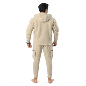 Custom Men’s Beige Cargo Tracksuit Full <b>Zip</b> <b>Hooded</b> Jacket and Multi Pocket Jogger Pants Private Label Techwear Sportswear Set - Product Image 3