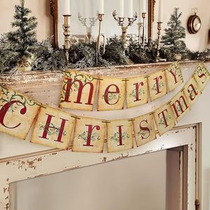 Striscione Vintage Retrò Nostalgico 'Buon Natale' Trasparente, Decorazioni Natalizie Tradizionali in Stile Vittoriano per Feste - Product Image 1