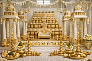 ชุด mandap งานแต่งงานสีทองขนาดใหญ่ชุด mandap แต่งงานเฉพาะเสาไฟเบอร์ชุด mandap อินเดียงานแต่งงานฮินดู - Product Image 6