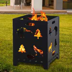 Brasero d'extérieur rond en métal pour bois avec gril barbecue, portable, pour jardin, camping et terrasse, avec pique à bois - Product Image 3