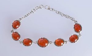 Nueva Pulsera de Plata de Ley 925 con Gemas de Hessonita y Ágata, Diseño Clásico de Cadena con Engaste de Bisel, Joyería Fina para Uso Diario de Mujer - Product Image 4